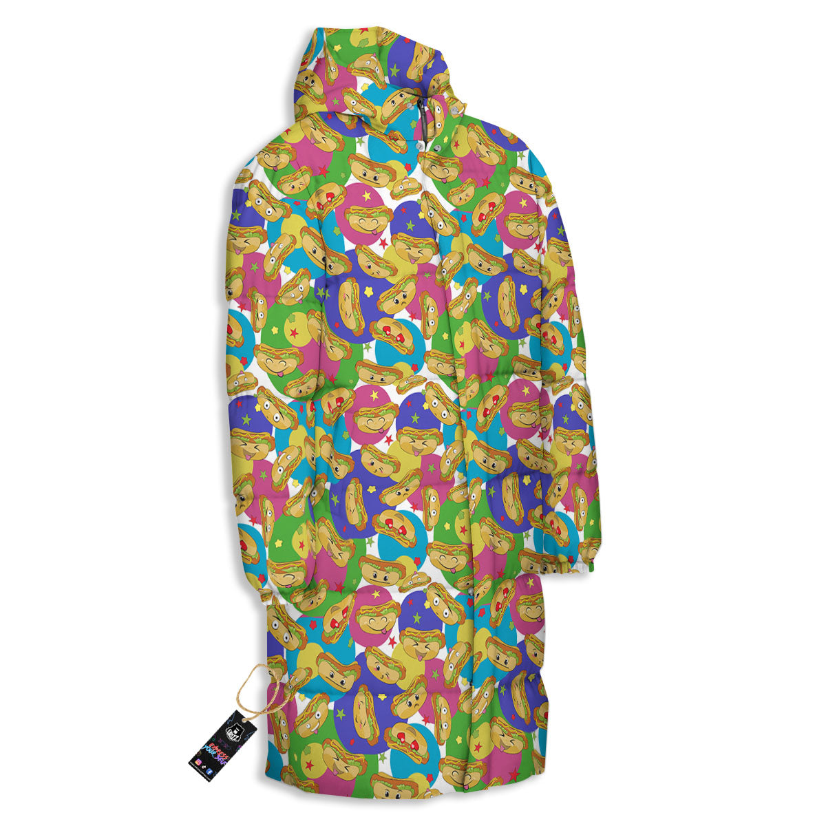 Hot Dog Colorful Print Pattern Long Down Jacket-grizzshop