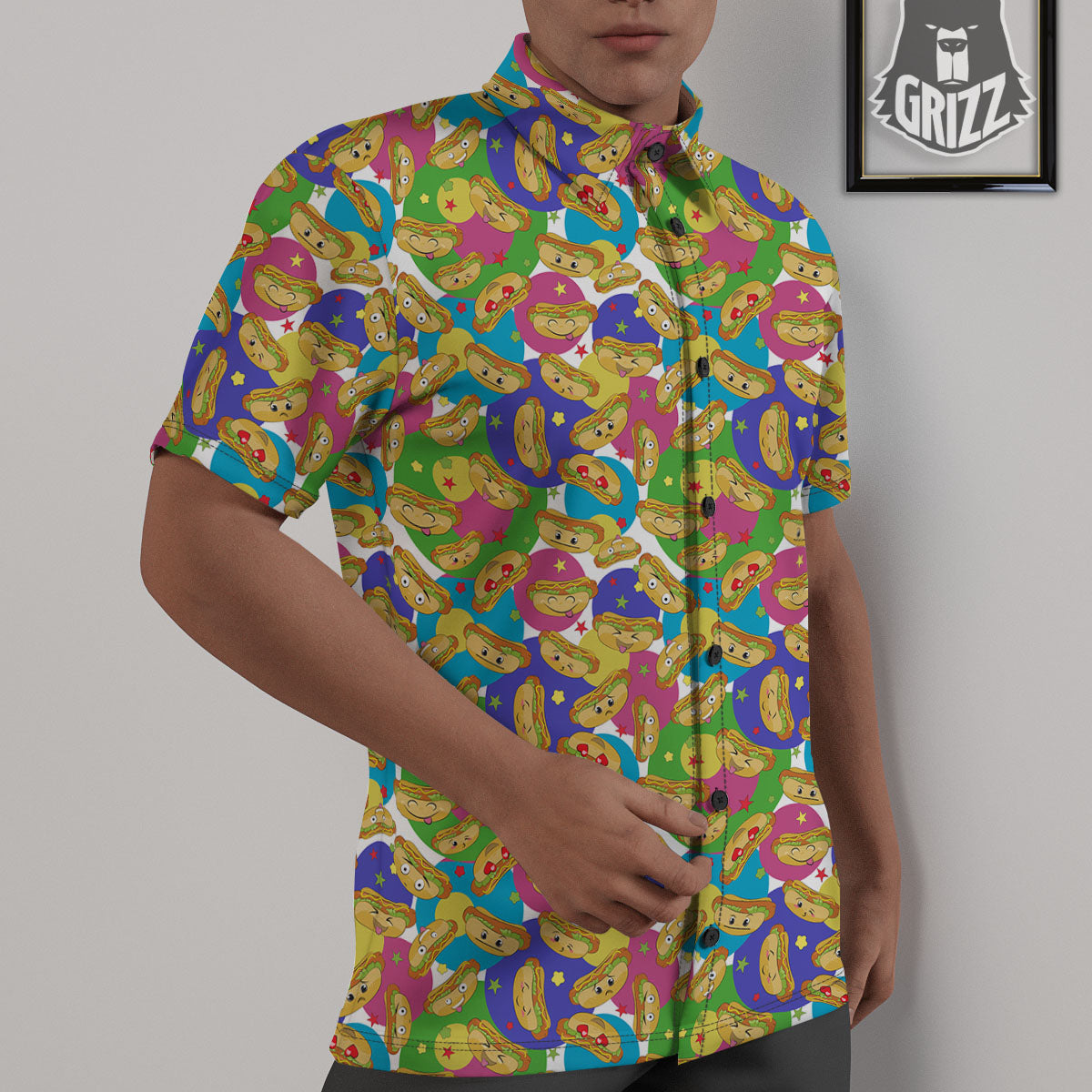 Hot Dog Colorful Print Pattern Untucked Shirts-grizzshop
