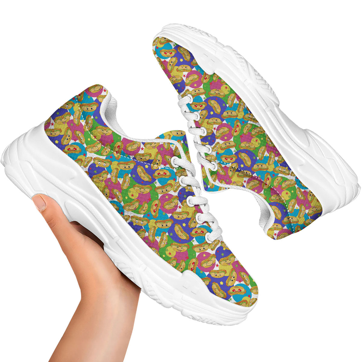 Hot Dog Colorful Print Pattern White Chunky Shoes-grizzshop