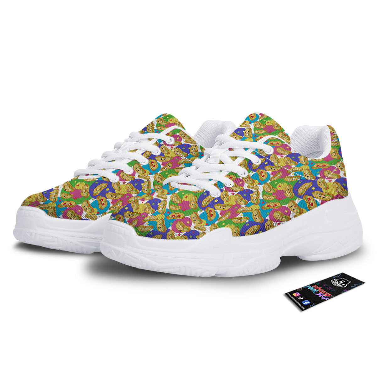 Hot Dog Colorful Print Pattern White Chunky Shoes-grizzshop