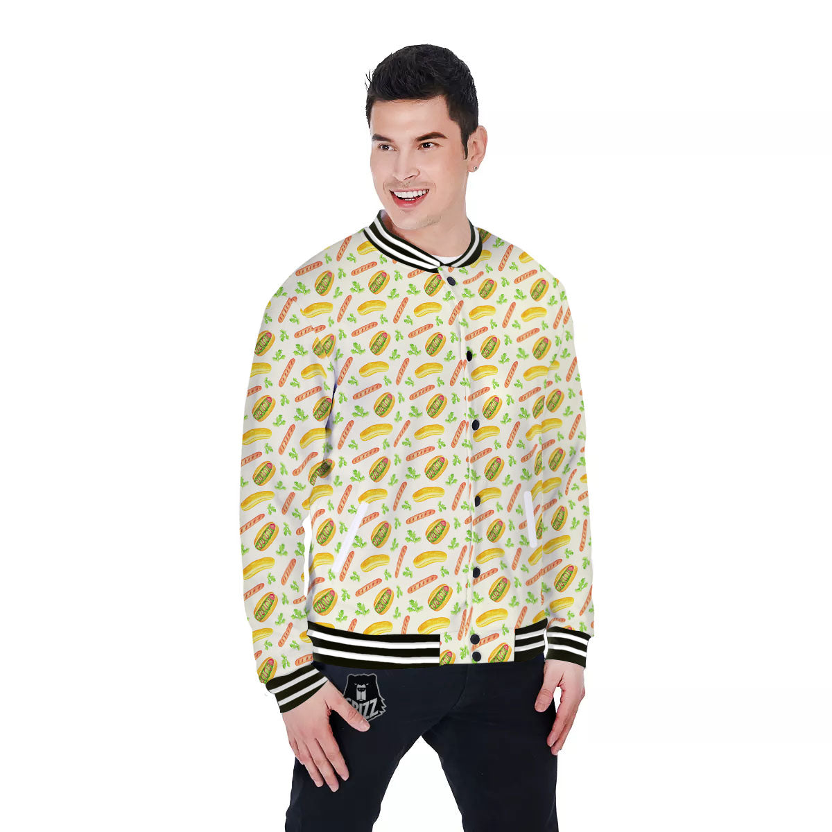 Hot Dog Drawing Print Pattern Baseball Jacket-grizzshop