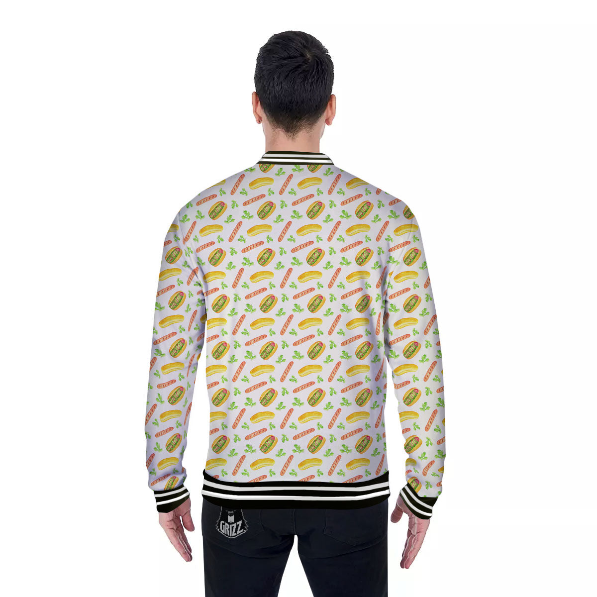 Hot Dog Drawing Print Pattern Baseball Jacket-grizzshop
