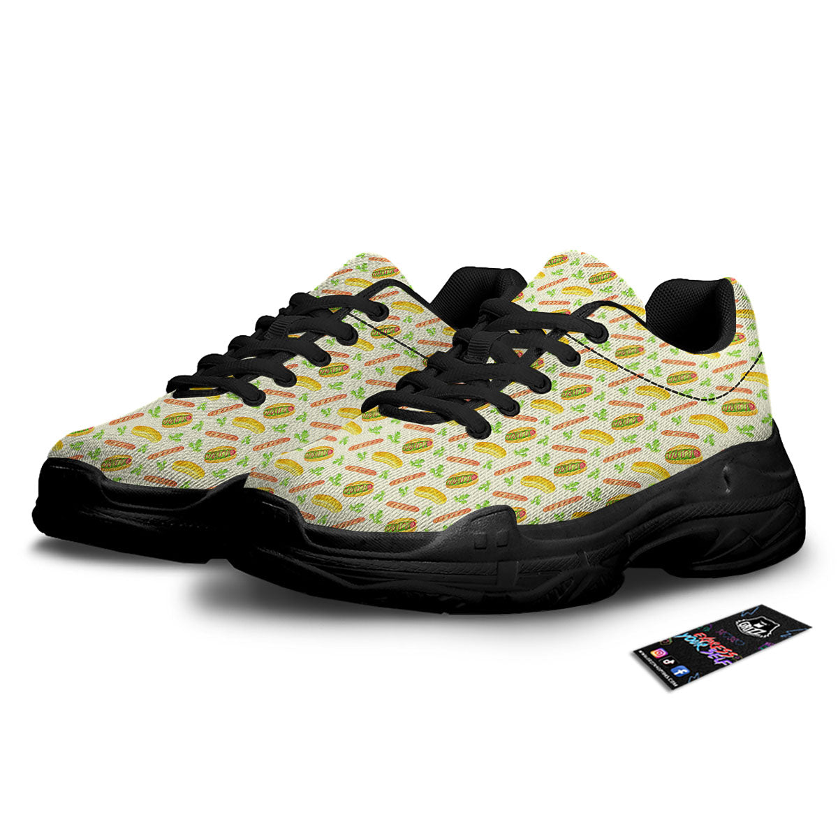 Hot Dog Drawing Print Pattern Black Chunky Shoes-grizzshop