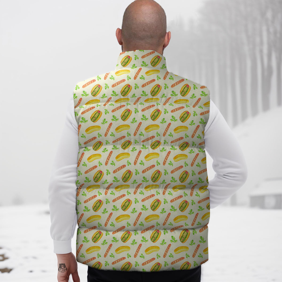 Hot Dog Drawing Print Pattern Down Vest