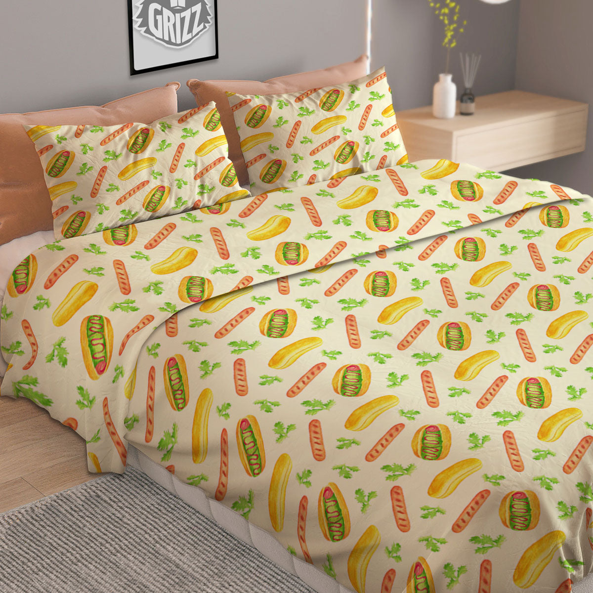 Hot Dog Drawing Print Pattern Duvet Cover Bedding Set
