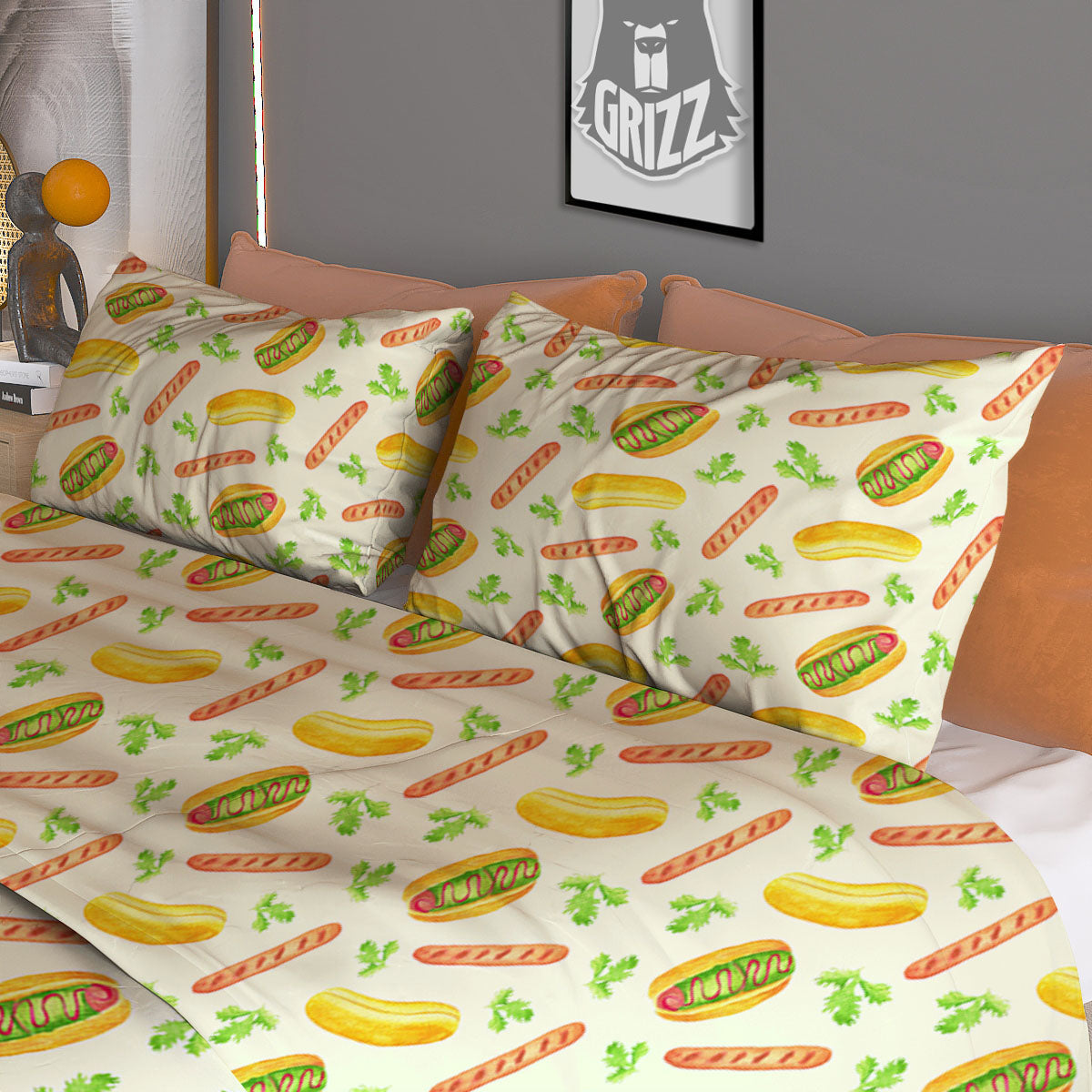 Hot Dog Drawing Print Pattern Duvet Cover Bedding Set