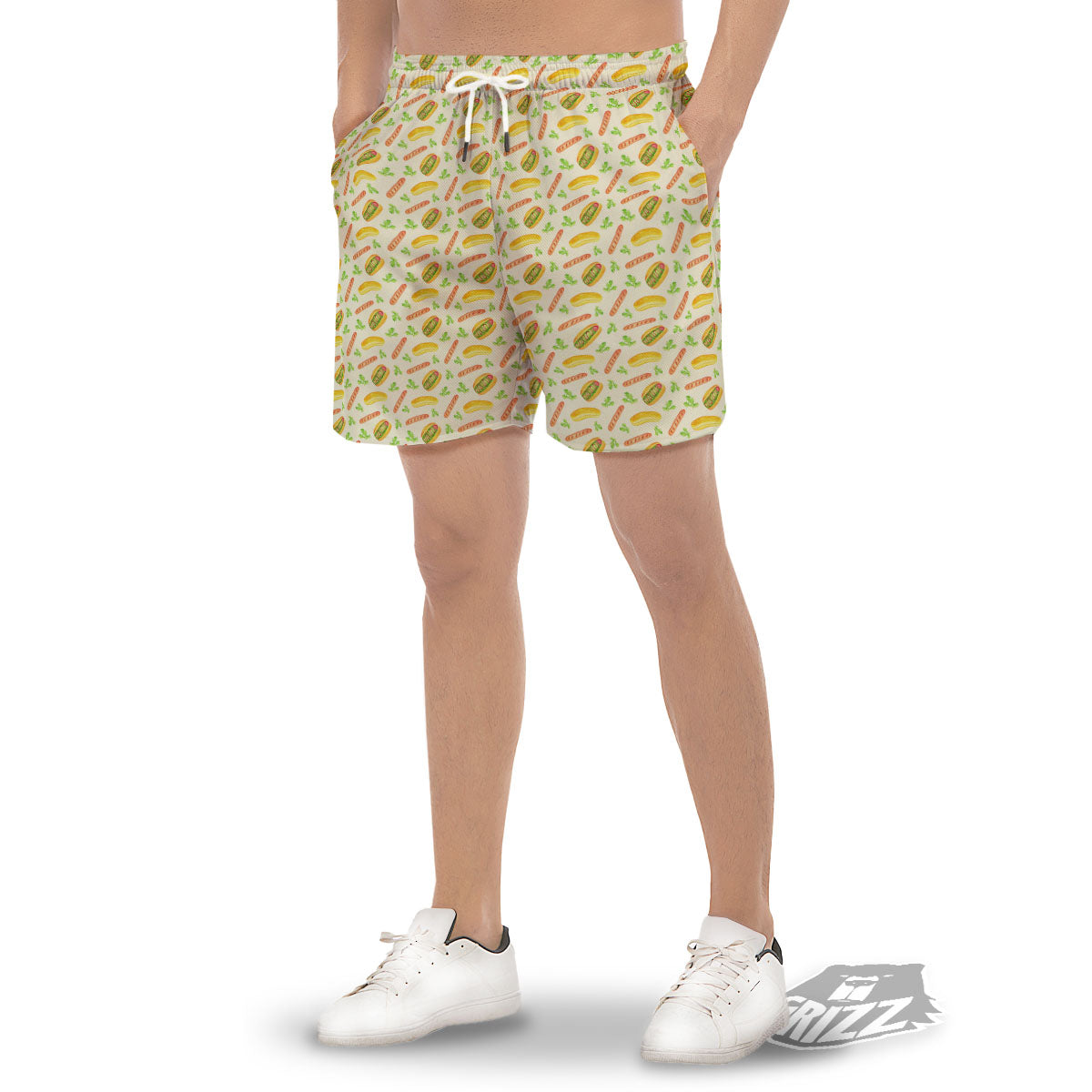 Hot Dog Drawing Print Pattern Men's Gym Shorts-grizzshop