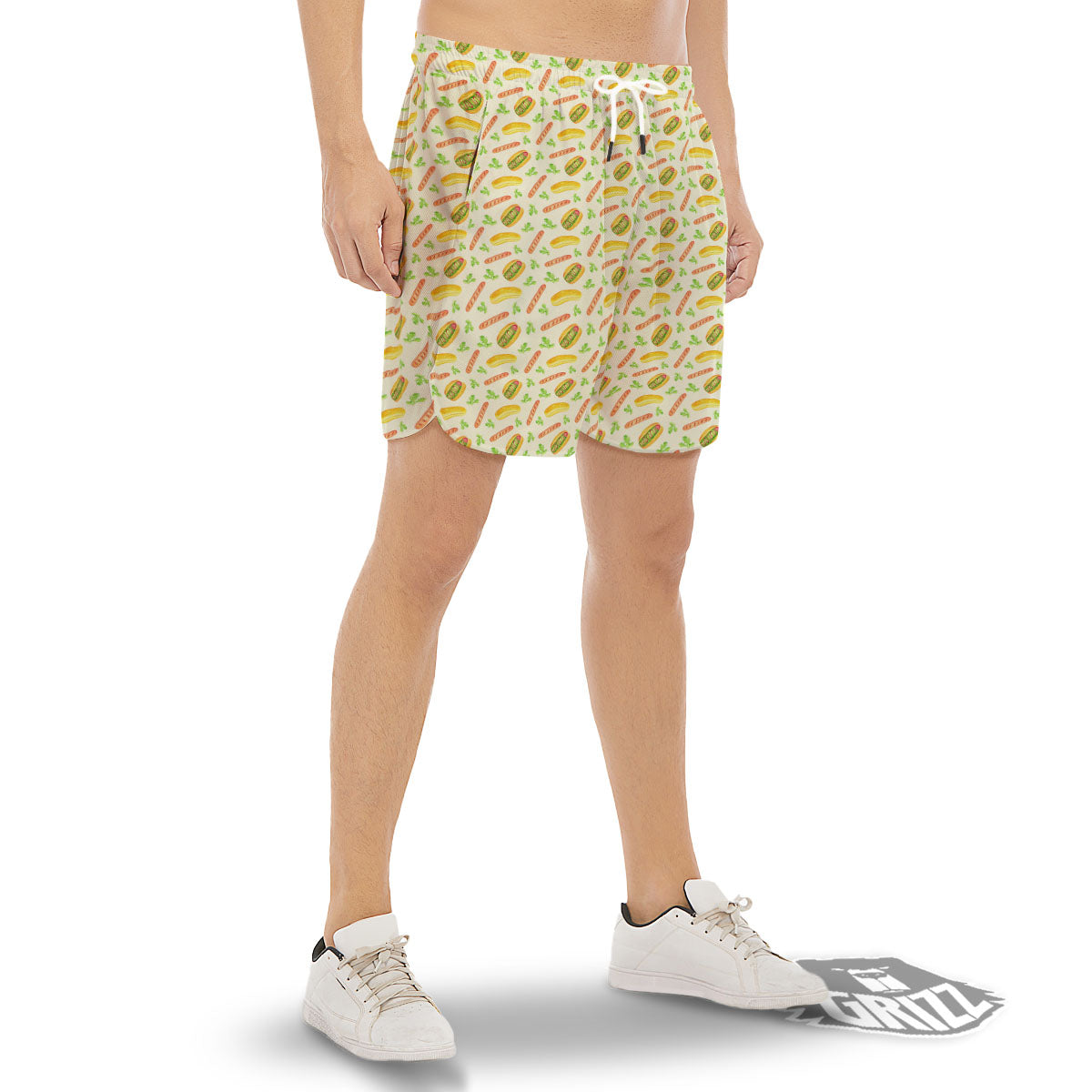 Hot Dog Drawing Print Pattern Men's Gym Shorts-grizzshop