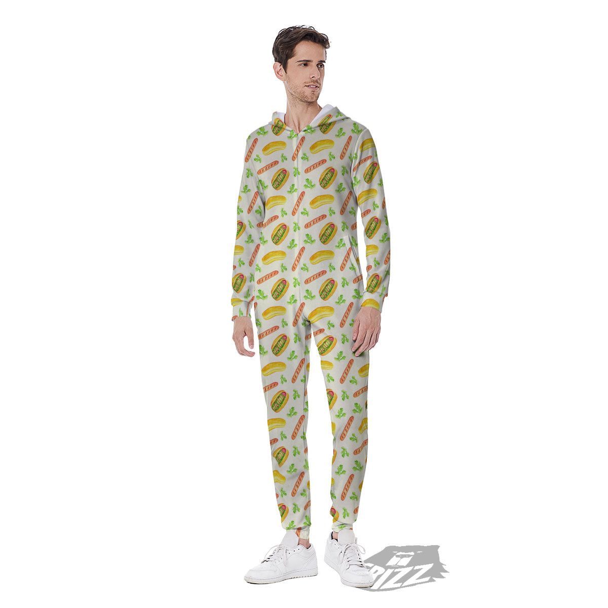 Hot Dog Drawing Print Pattern Men's Jumpsuit-grizzshop