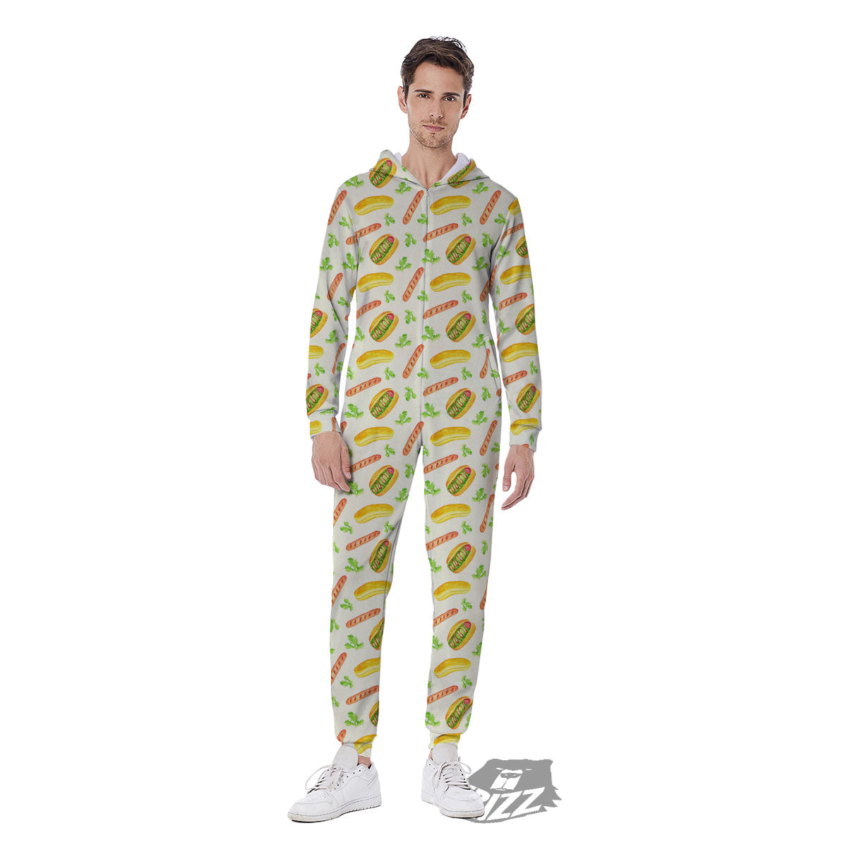 Hot Dog Drawing Print Pattern Men's Jumpsuit-grizzshop