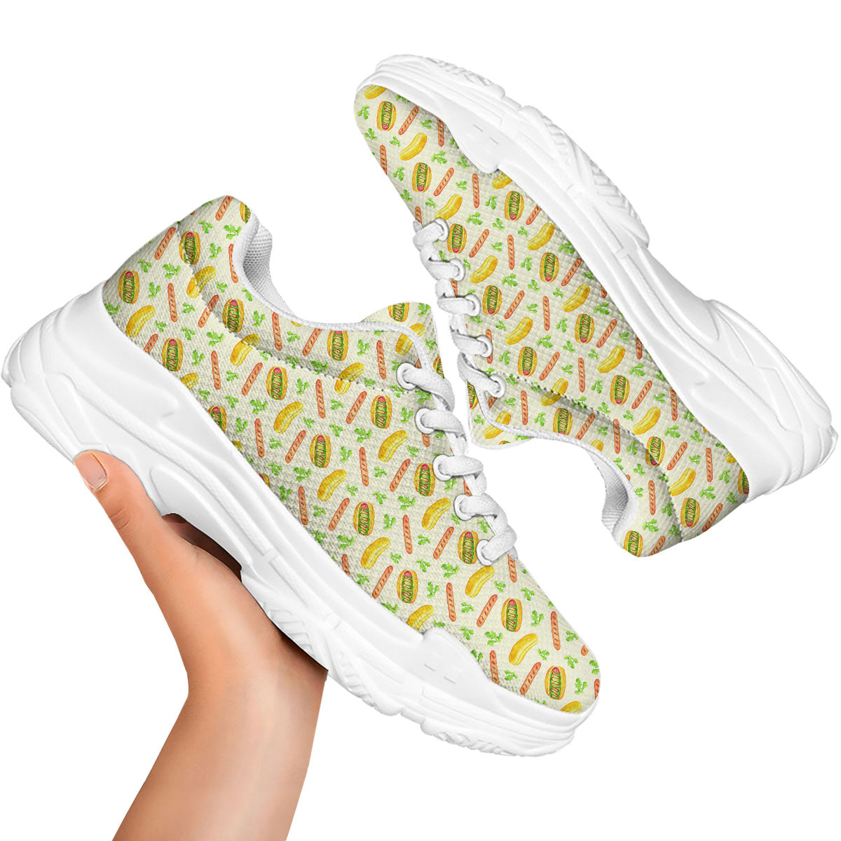 Hot Dog Drawing Print Pattern White Chunky Shoes-grizzshop