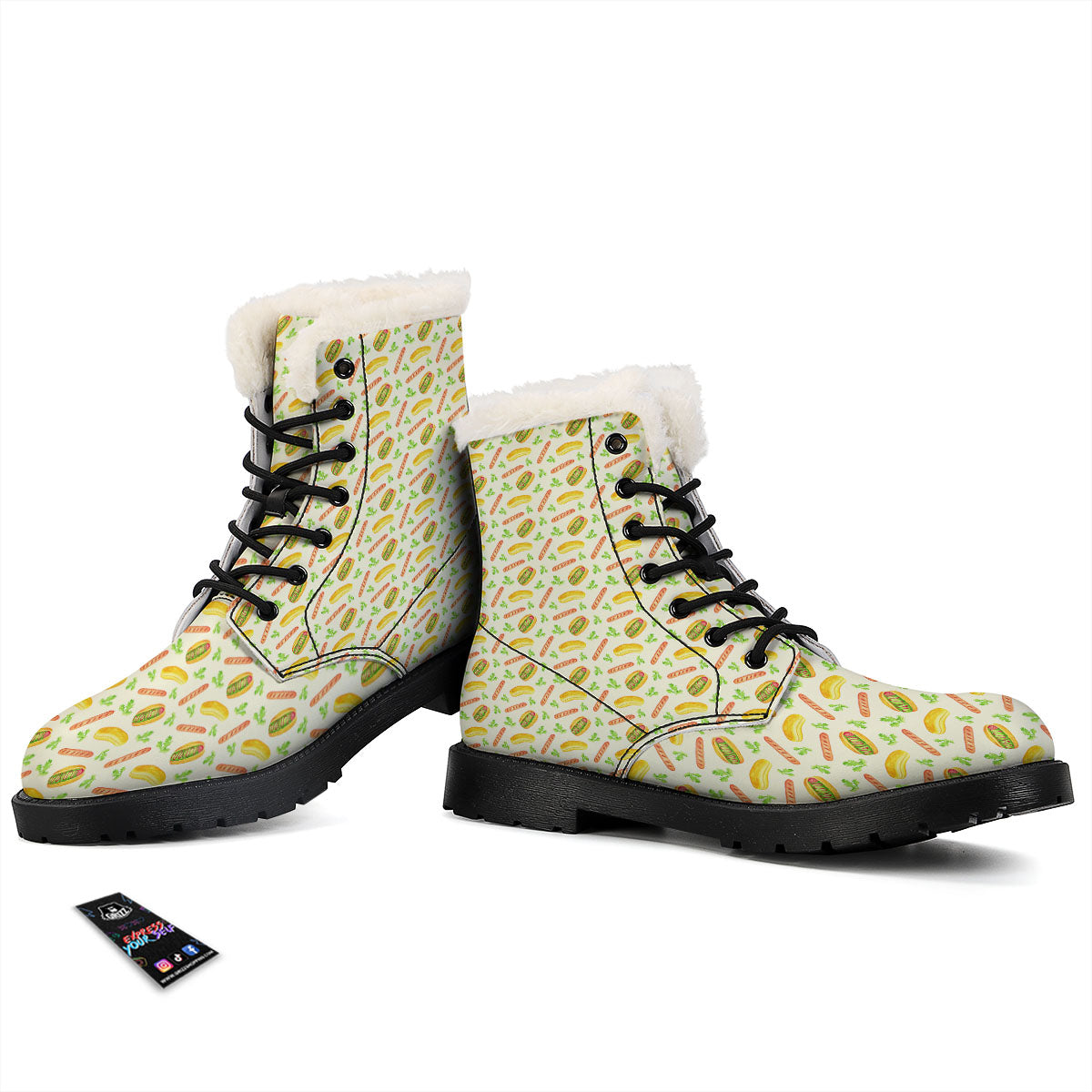 Hot Dog Drawing Print Pattern Winter Boots-grizzshop