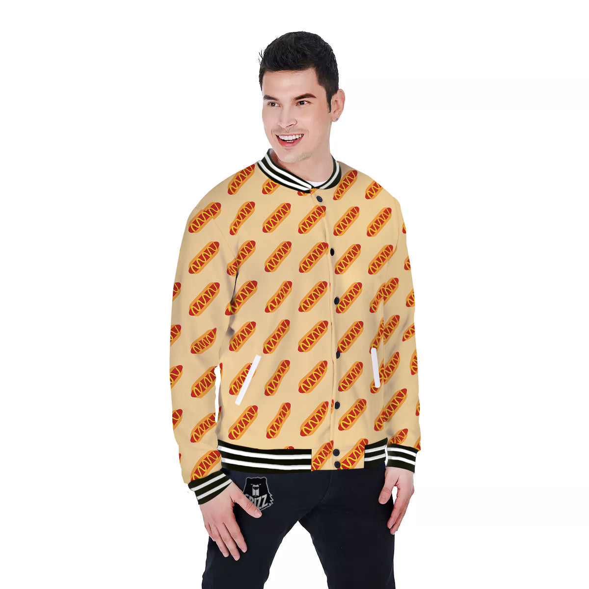 Hot Dog Yellow Print Pattern Baseball Jacket-grizzshop
