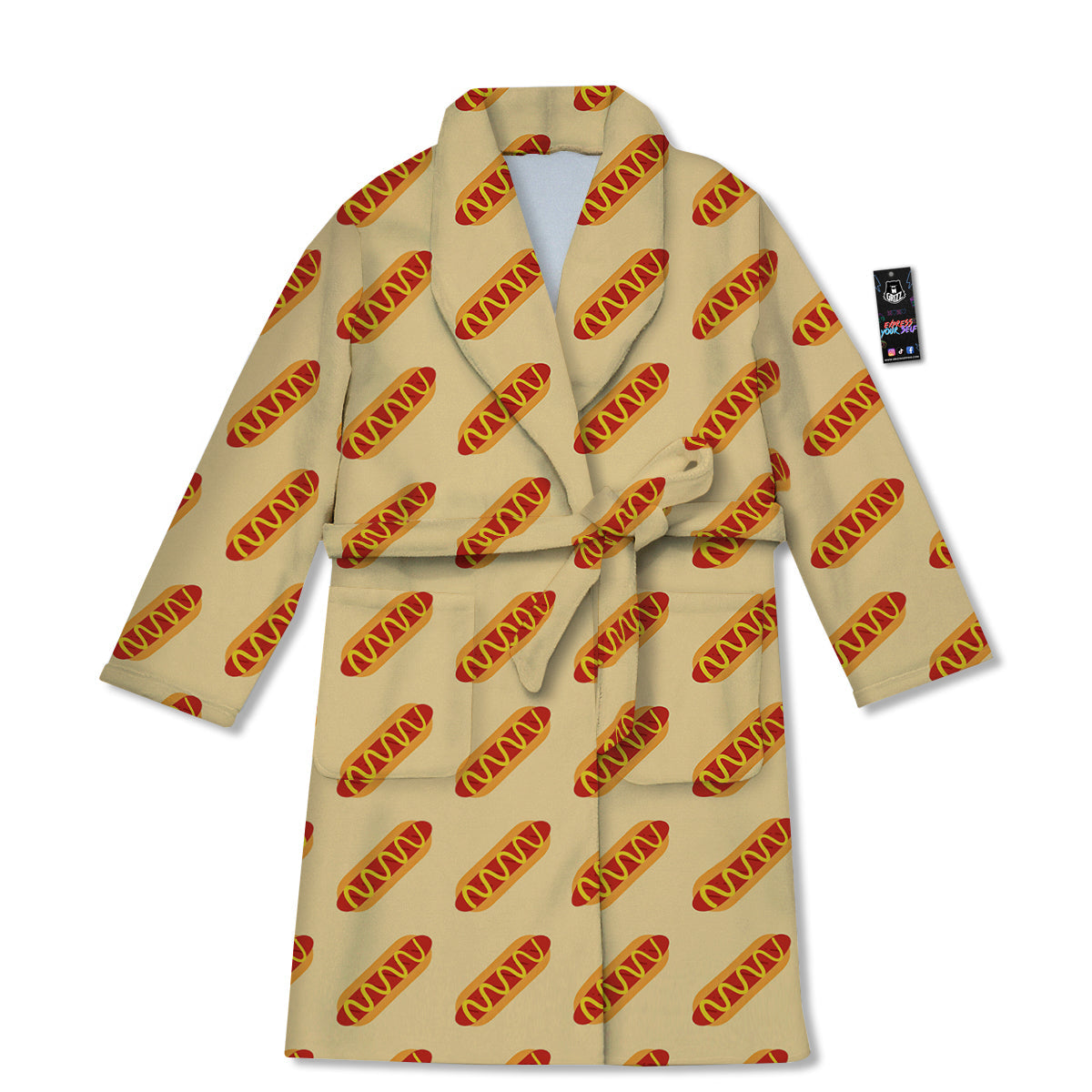 Hot Dog Yellow Print Pattern Bathrobe-grizzshop