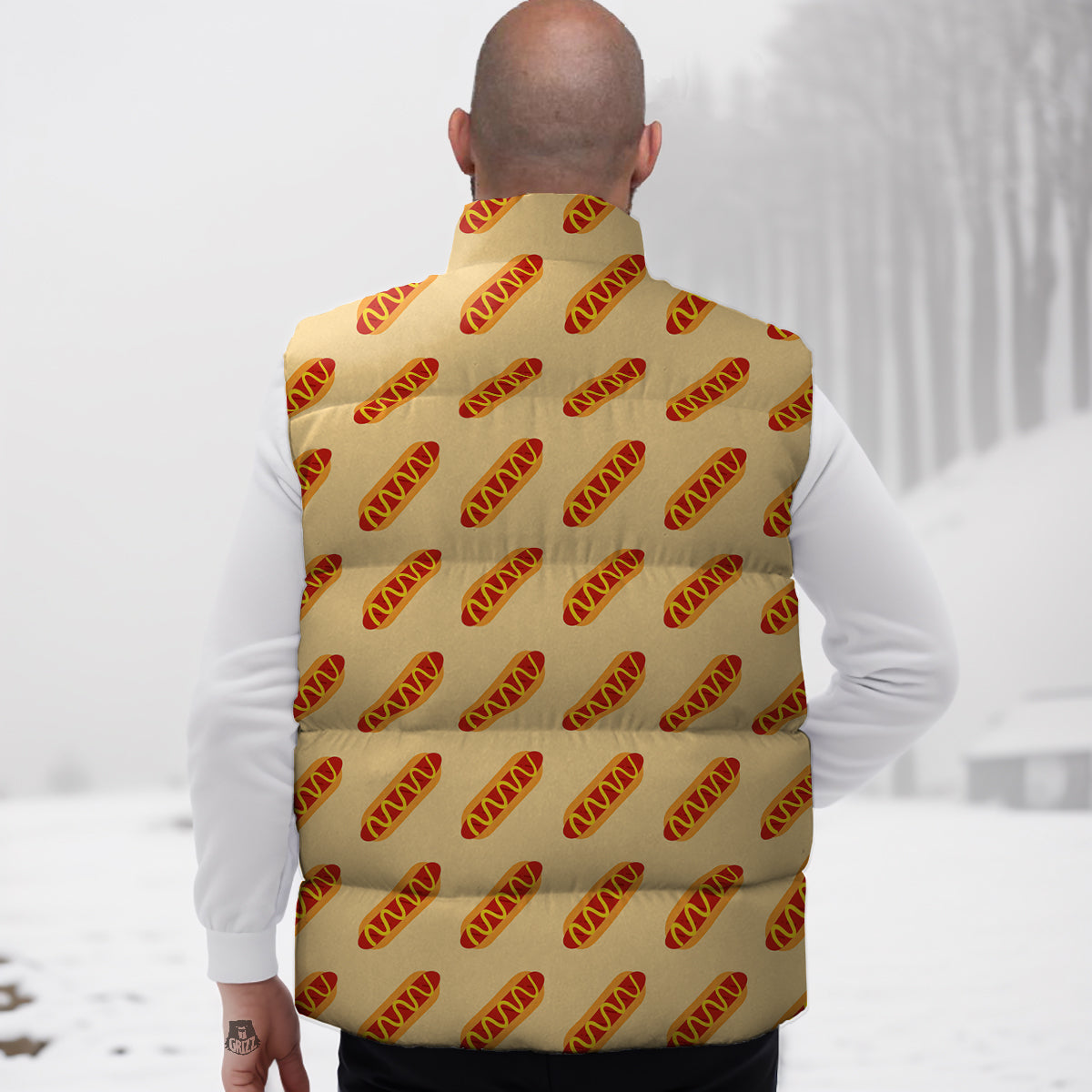 Hot Dog Yellow Print Pattern Down Vest