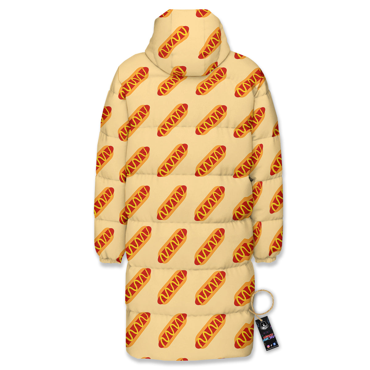Hot Dog Yellow Print Pattern Long Down Jacket-grizzshop
