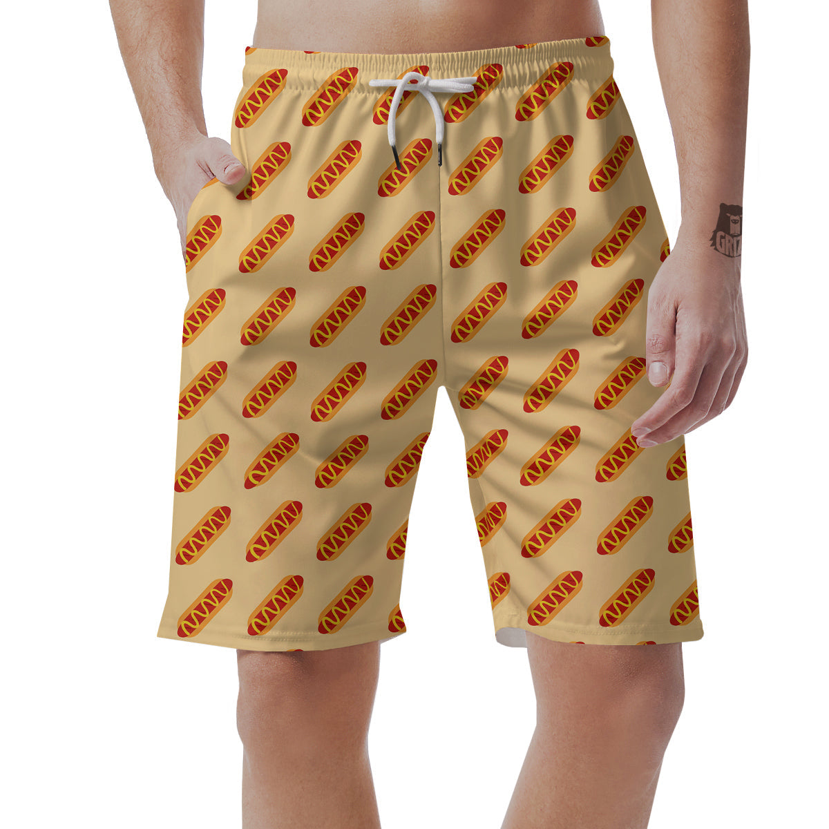 Hot Dog Yellow Print Pattern Men's Shorts-grizzshop