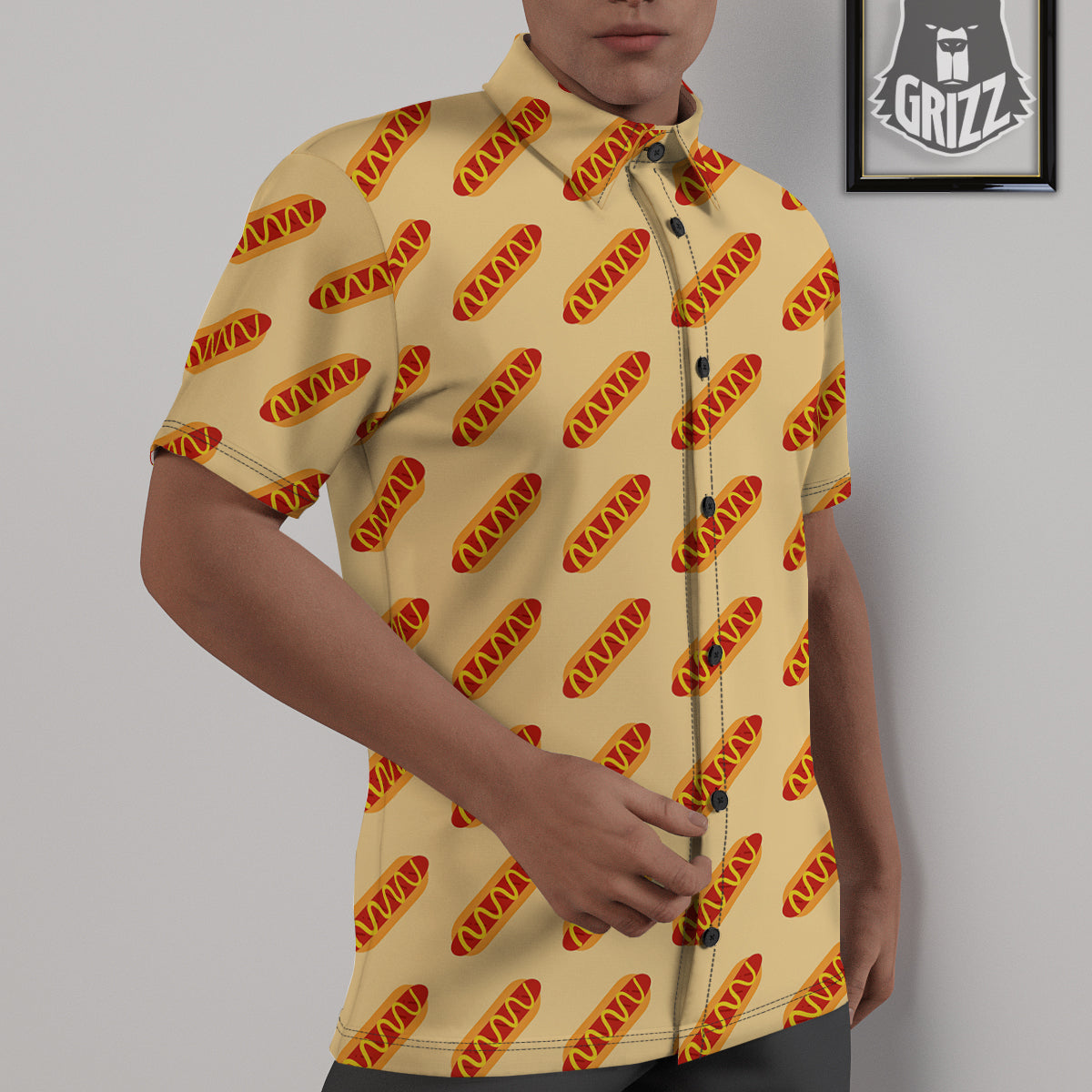 Hot Dog Yellow Print Pattern Untucked Shirts-grizzshop