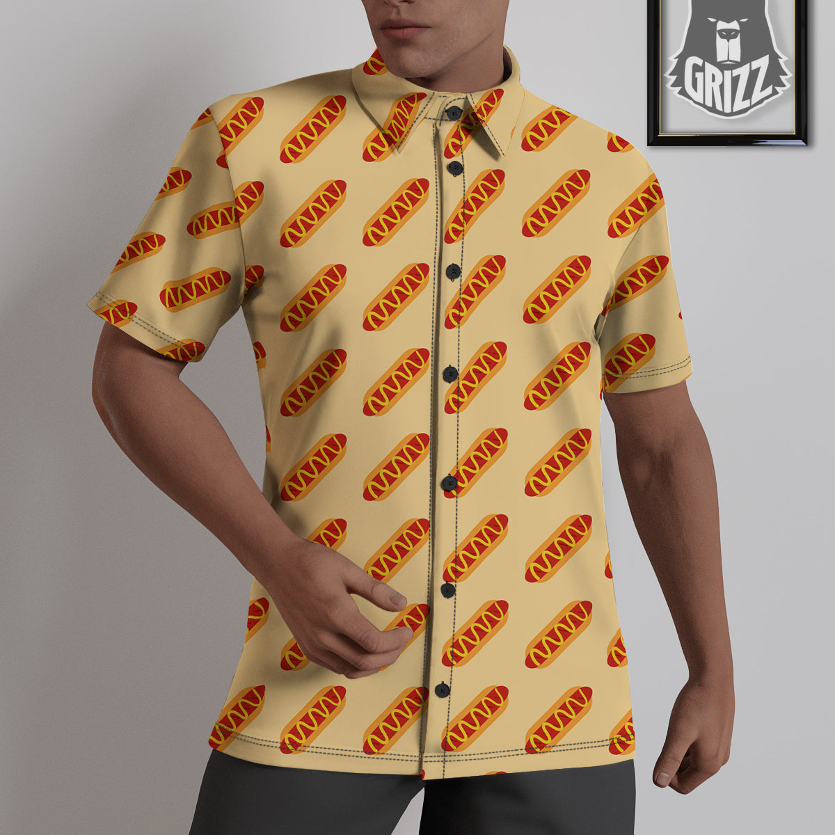 Hot Dog Yellow Print Pattern Untucked Shirts-grizzshop