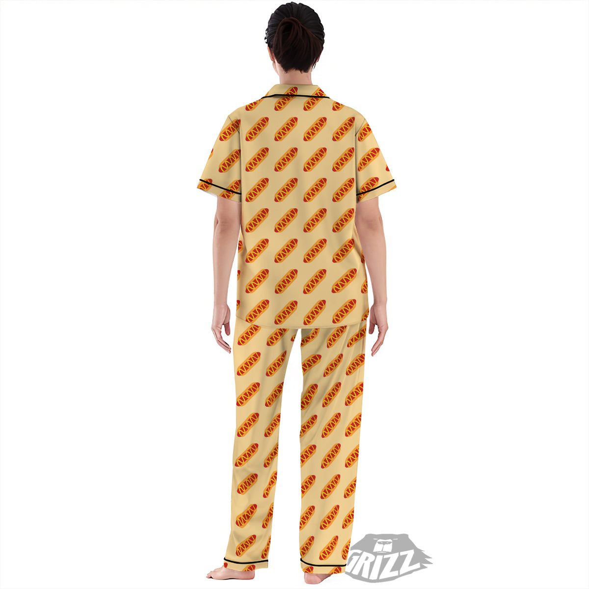 Hot Dog Yellow Print Pattern Women's Pajamas Set-grizzshop