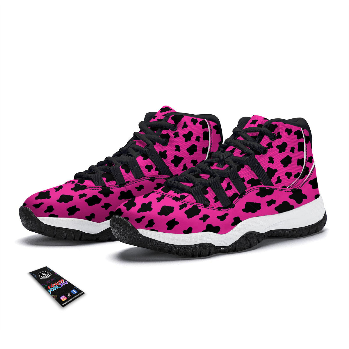 Hot Pink And Black Cow Print Black Bball Shoes-grizzshop