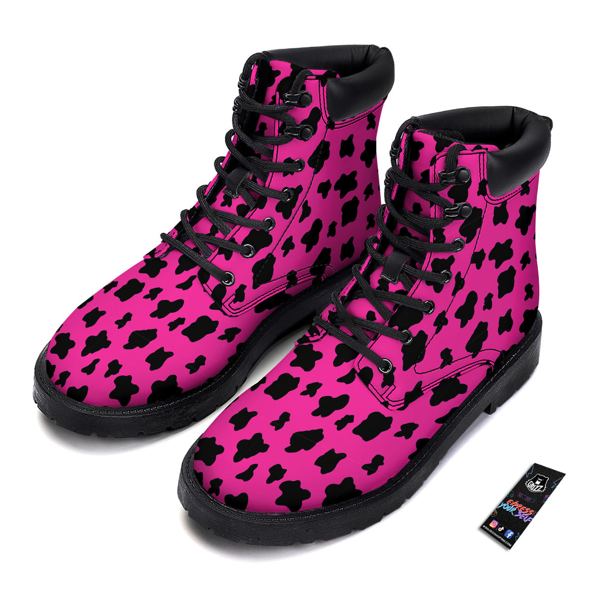 Hot Pink And Black Cow Print Boots-grizzshop