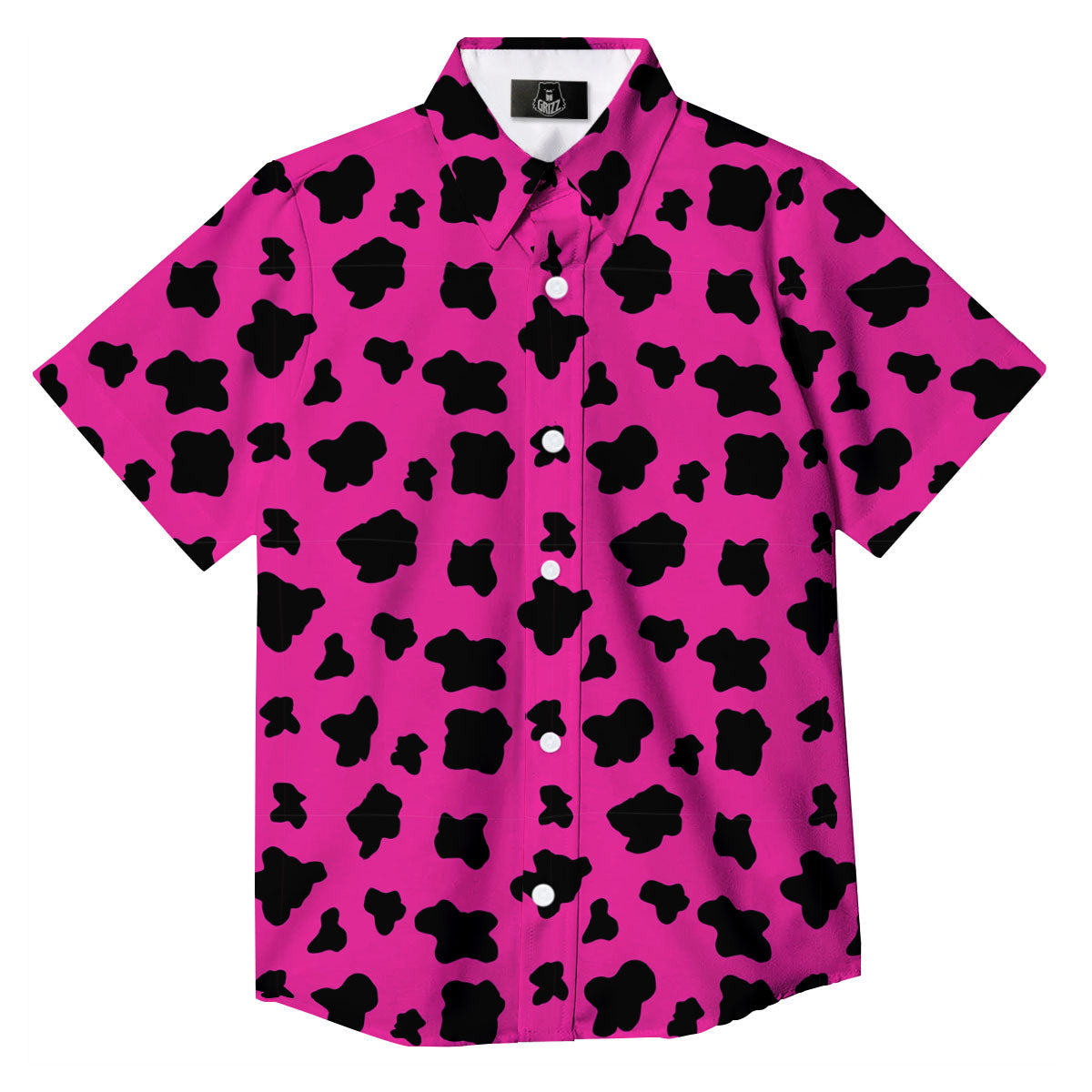 Hot Pink And Black Cow Print Button Up Shirt-grizzshop