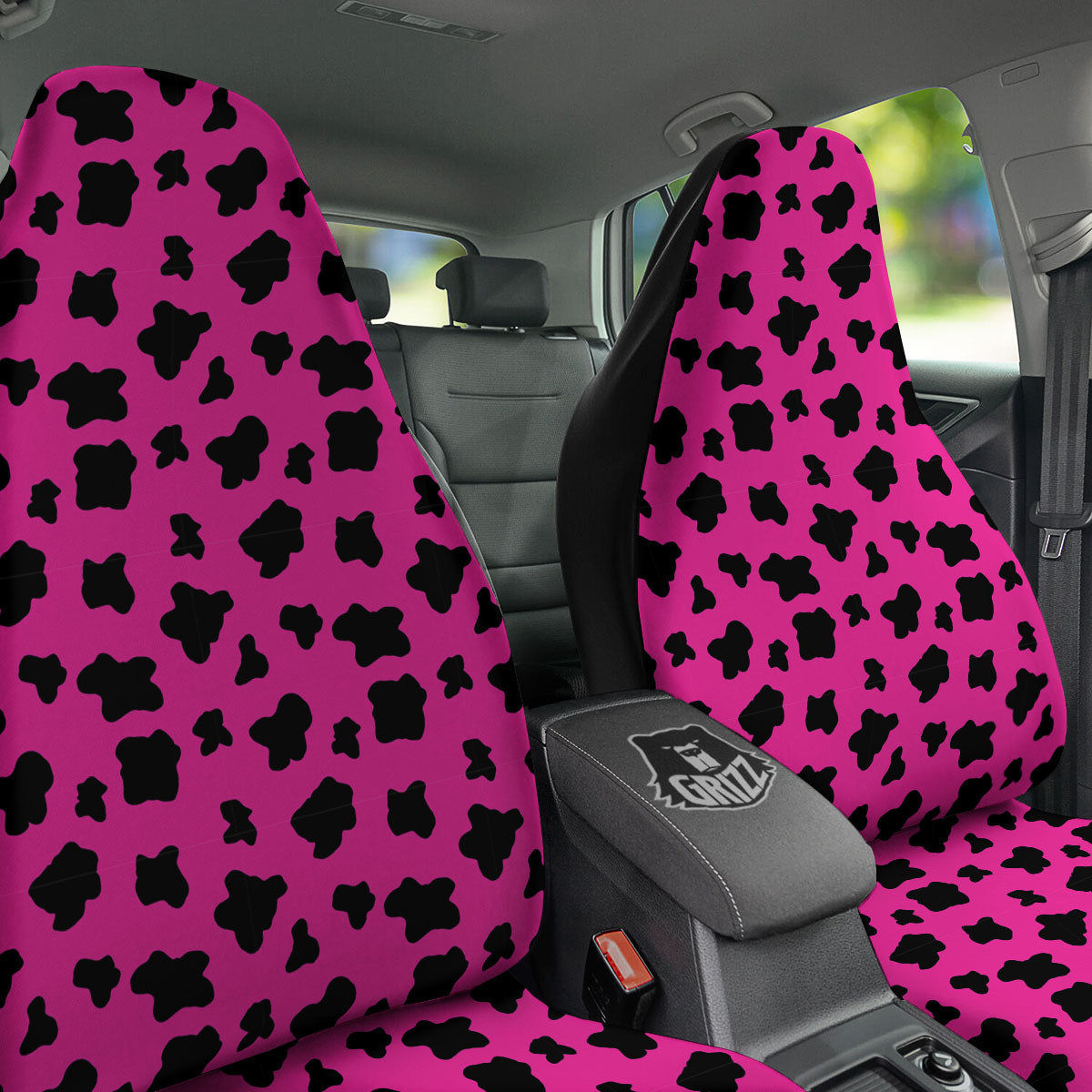 Hot Pink And Black Cow Print Car Seat Covers-grizzshop