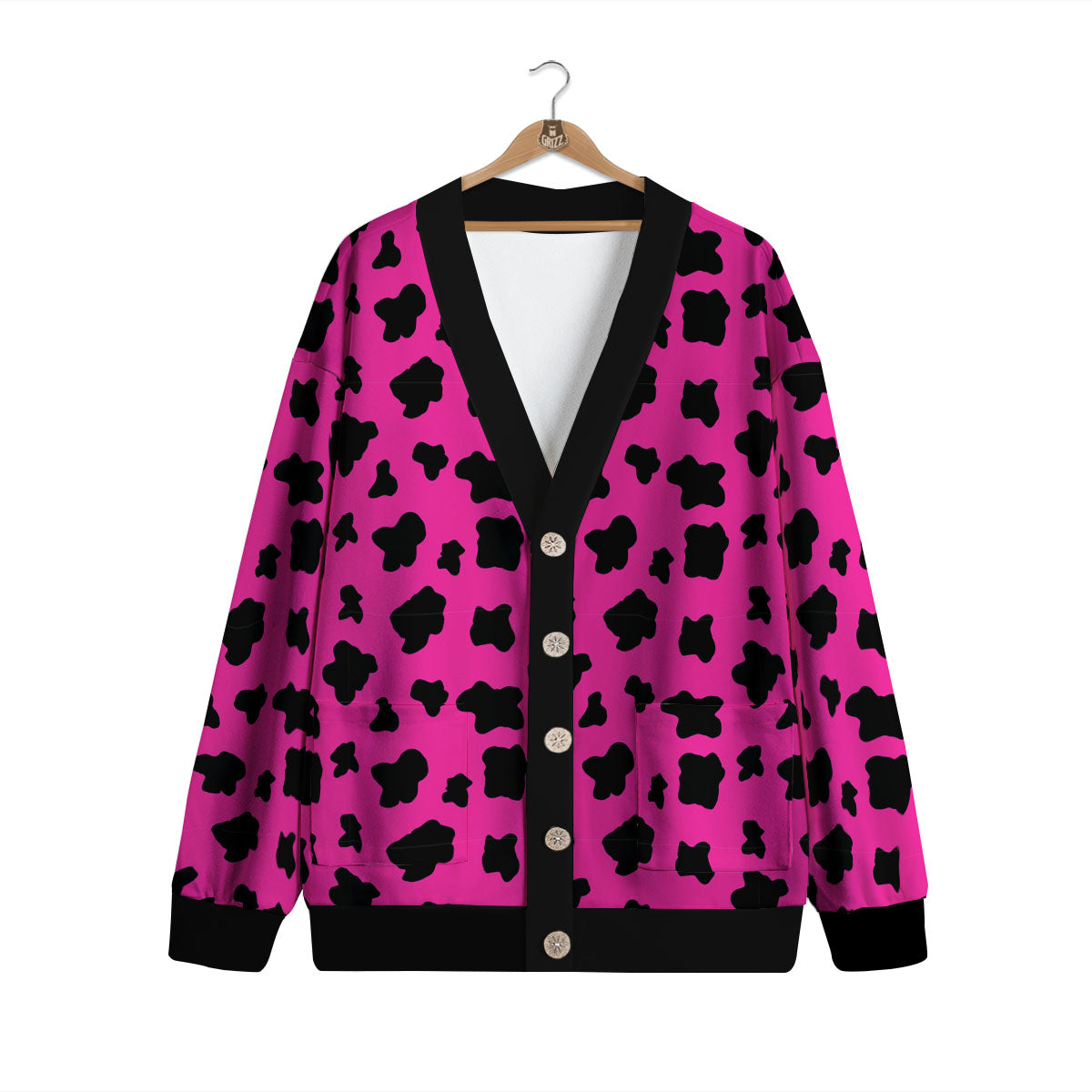 Hot Pink And Black Cow Print Cardigan-grizzshop