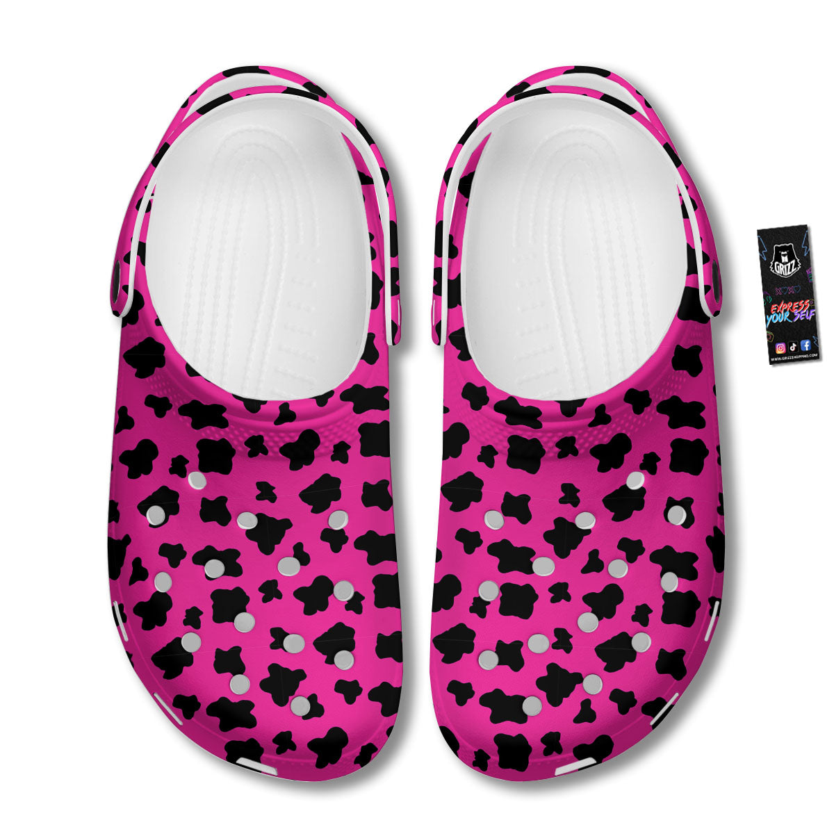 Hot Pink And Black Cow Print Clog-grizzshop
