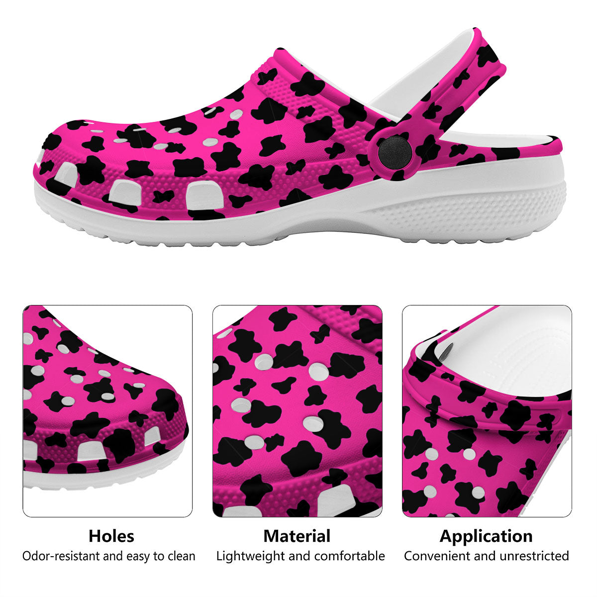 Hot Pink And Black Cow Print Clog-grizzshop
