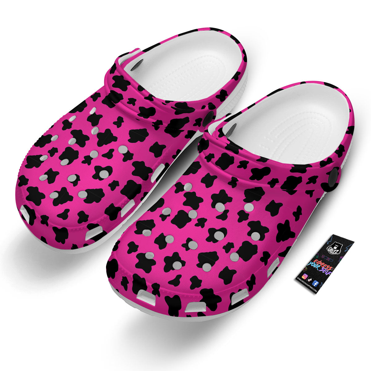 Hot Pink And Black Cow Print Clog-grizzshop
