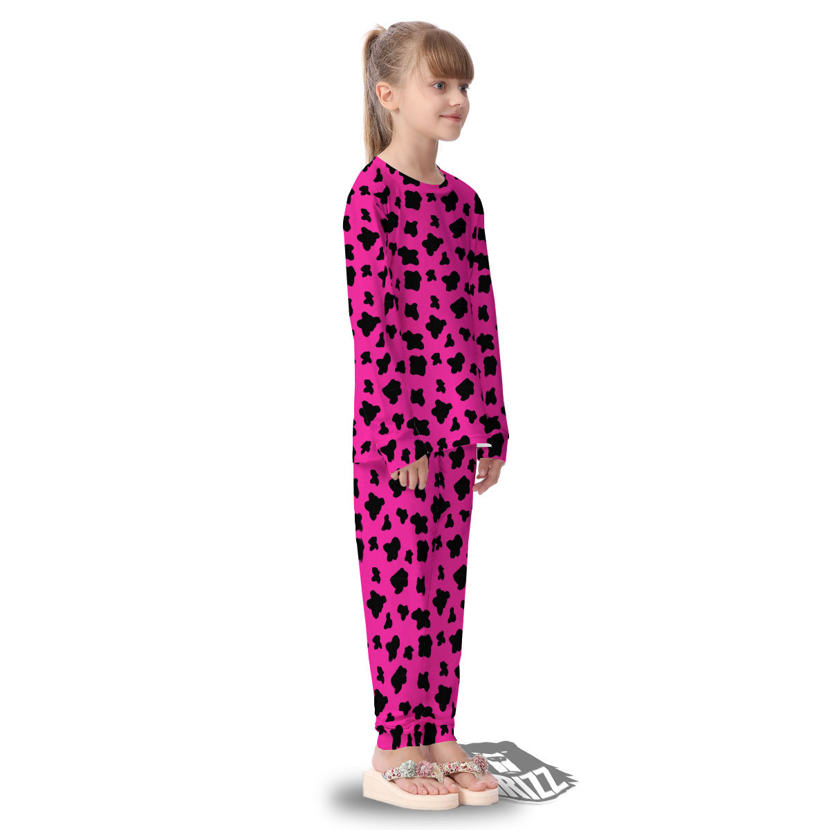 Hot Pink And Black Cow Print Kid's Pajamas-grizzshop
