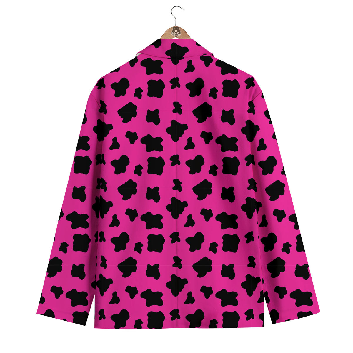 Hot Pink And Black Cow Print Men's Blazer-grizzshop