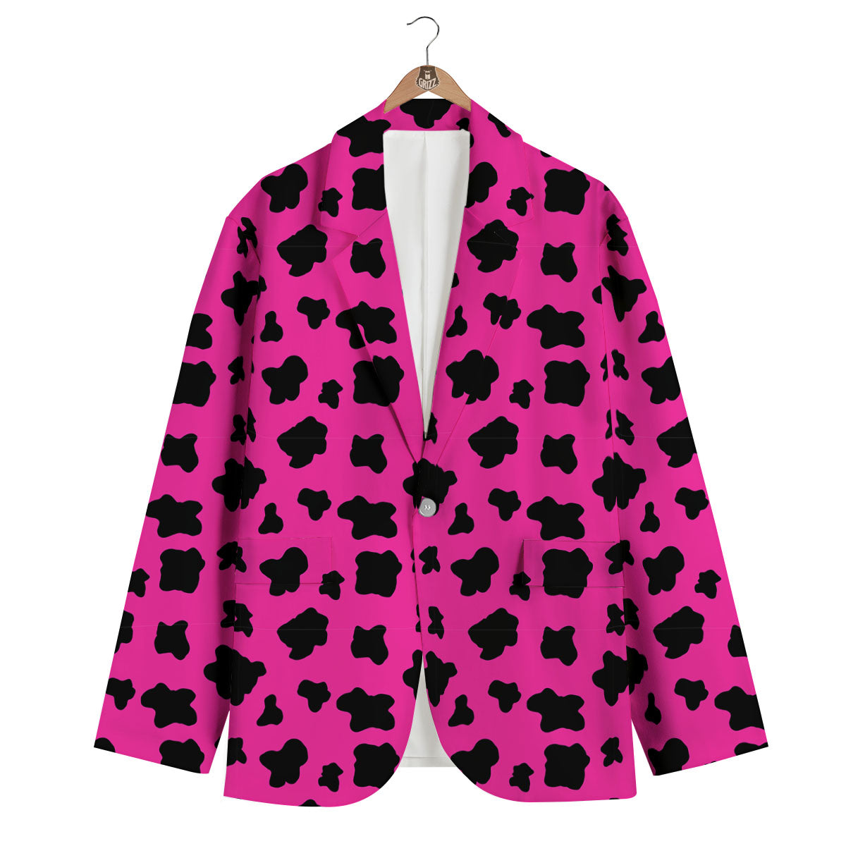Hot Pink And Black Cow Print Men's Blazer-grizzshop