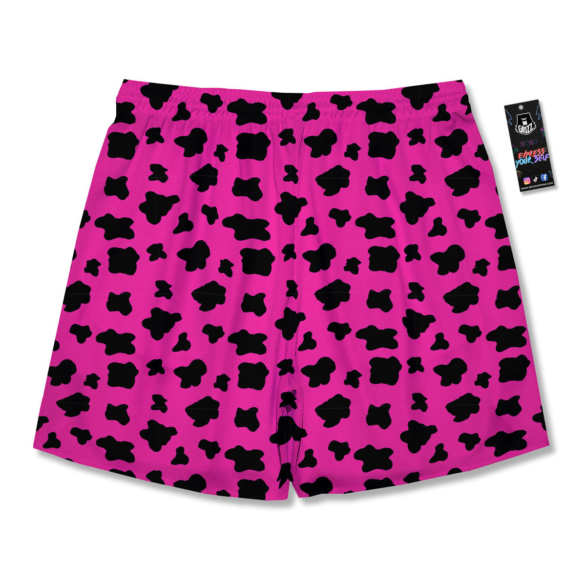 Hot Pink And Black Cow Print Men's Running Shorts-grizzshop