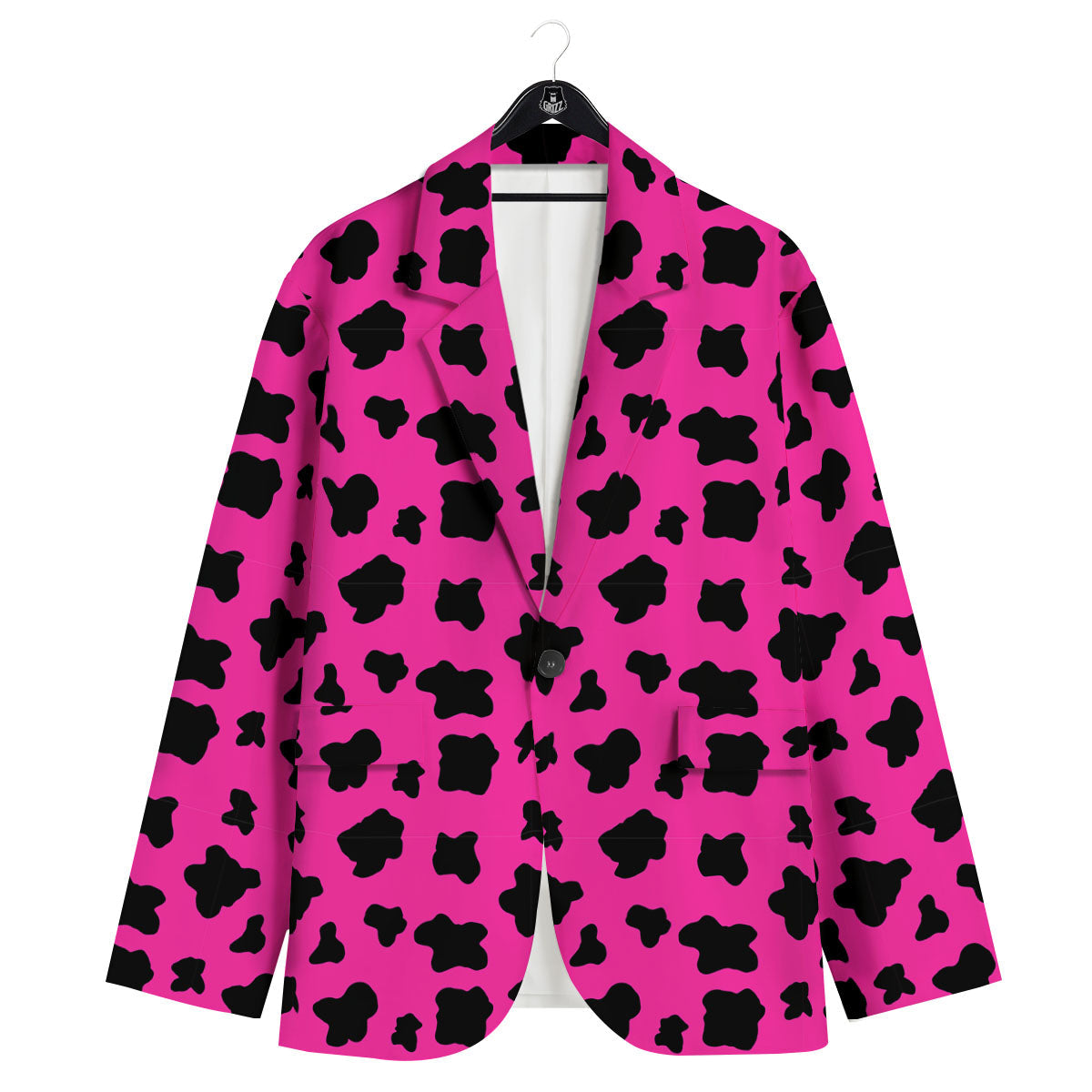 Hot Pink And Black Cow Print Men's Sport Coat-grizzshop