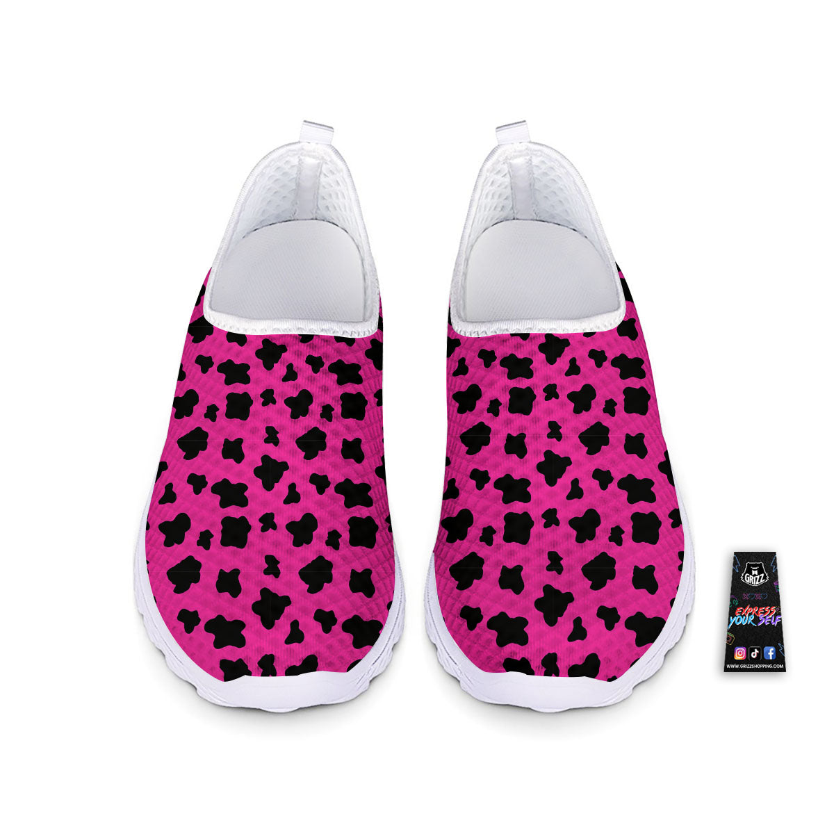 Hot Pink And Black Cow Print Nurse Shoes-grizzshop
