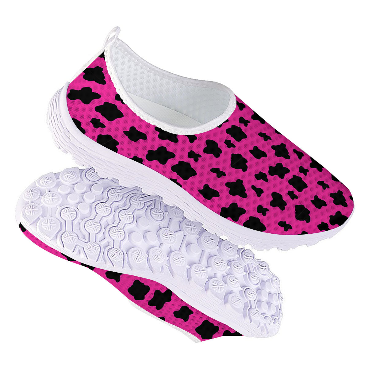 Hot Pink And Black Cow Print Nurse Shoes-grizzshop