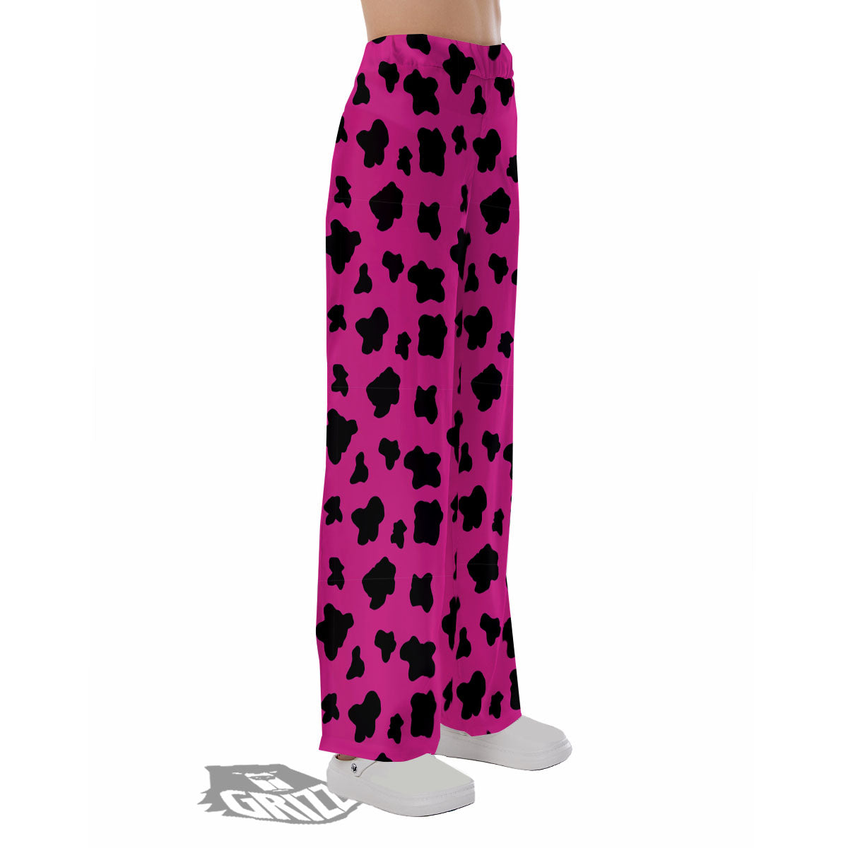 Hot Pink And Black Cow Print Pajama Pants-grizzshop