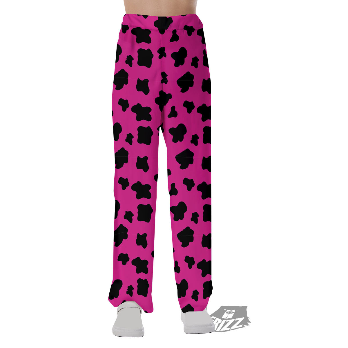 Hot Pink And Black Cow Print Pajama Pants-grizzshop