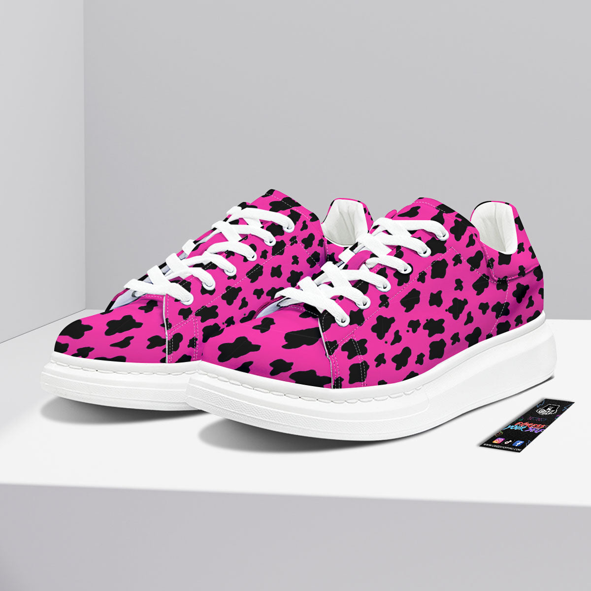 Hot Pink And Black Cow Print Platform Shoes-grizzshop