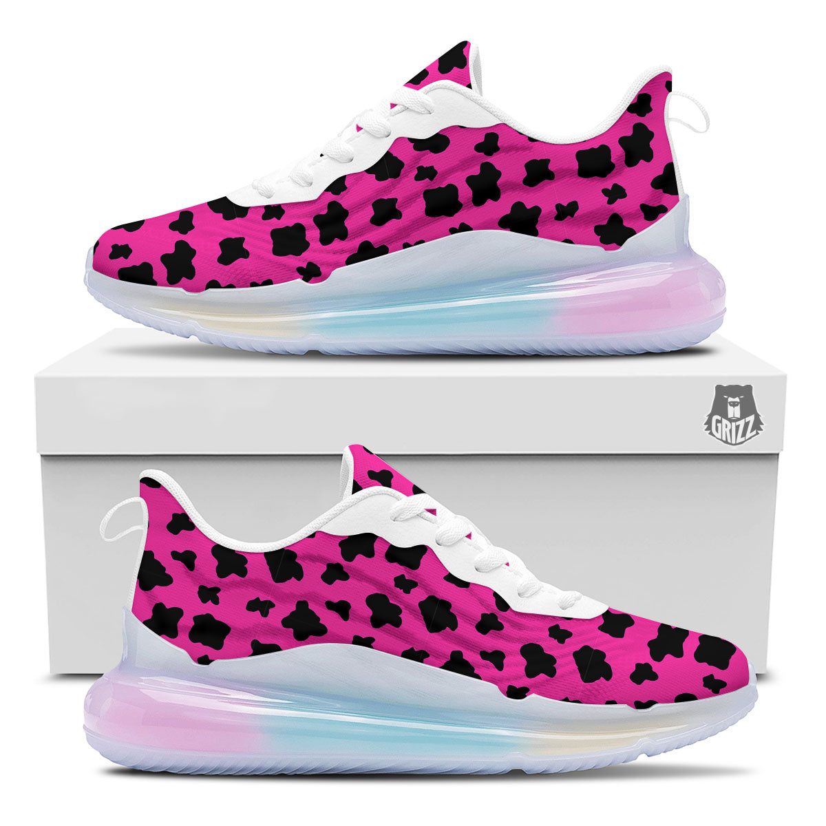 Hot Pink And Black Cow Print Running Sneakers-grizzshop