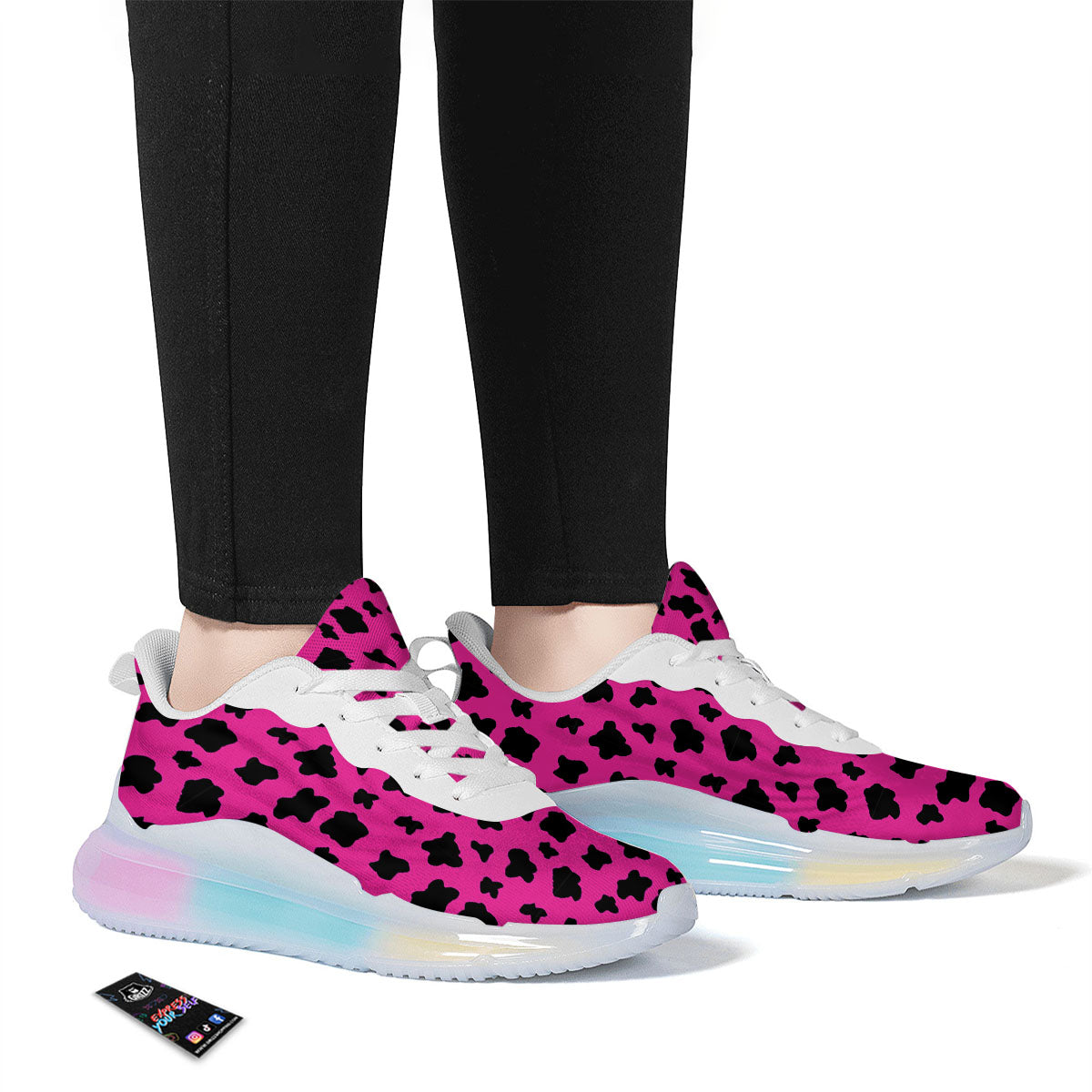Hot Pink And Black Cow Print Running Sneakers-grizzshop