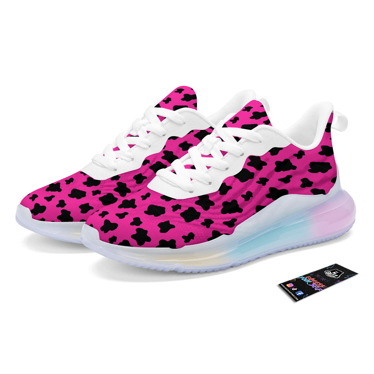 Hot Pink And Black Cow Print Running Sneakers-grizzshop
