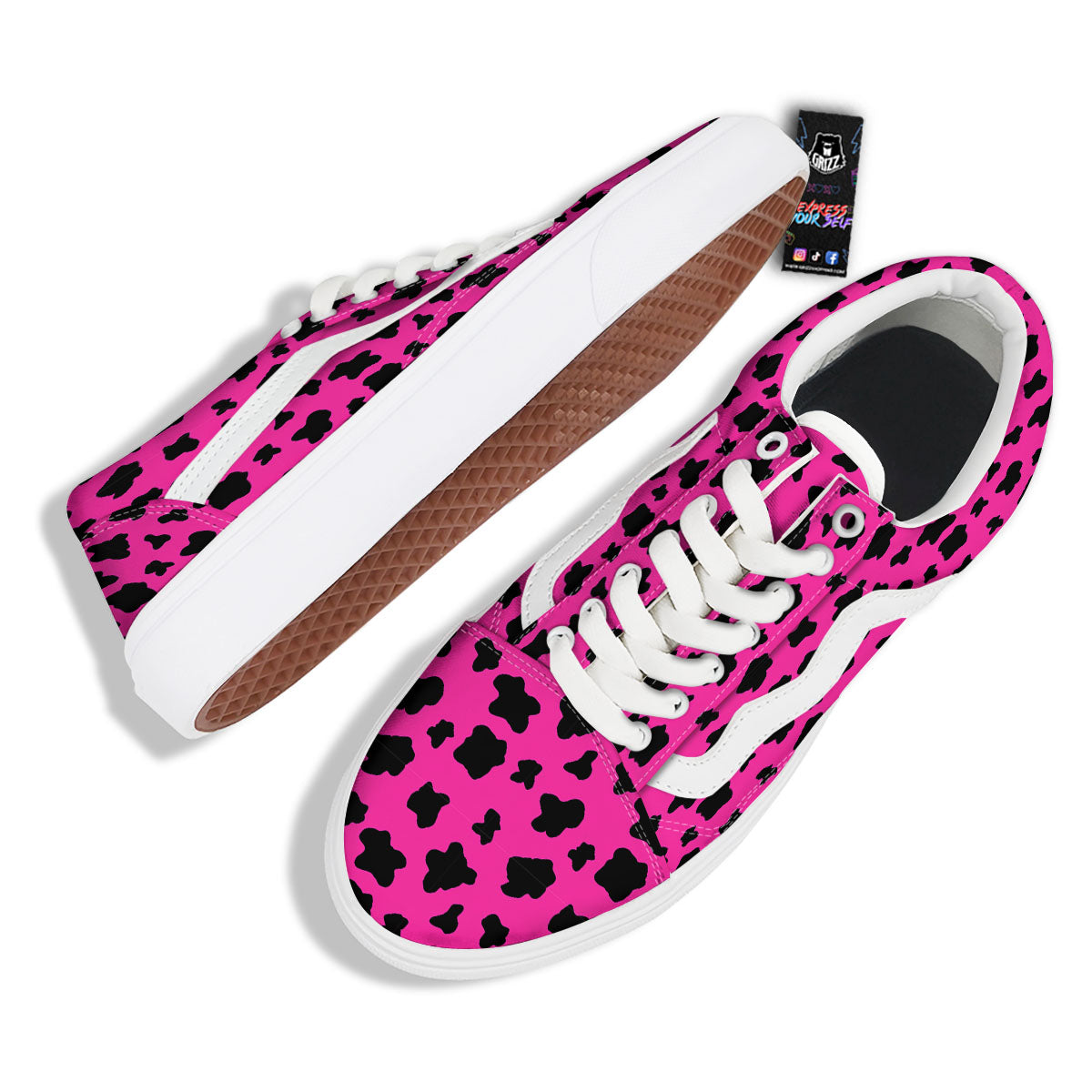 Hot Pink And Black Cow Print Skate Shoes-grizzshop
