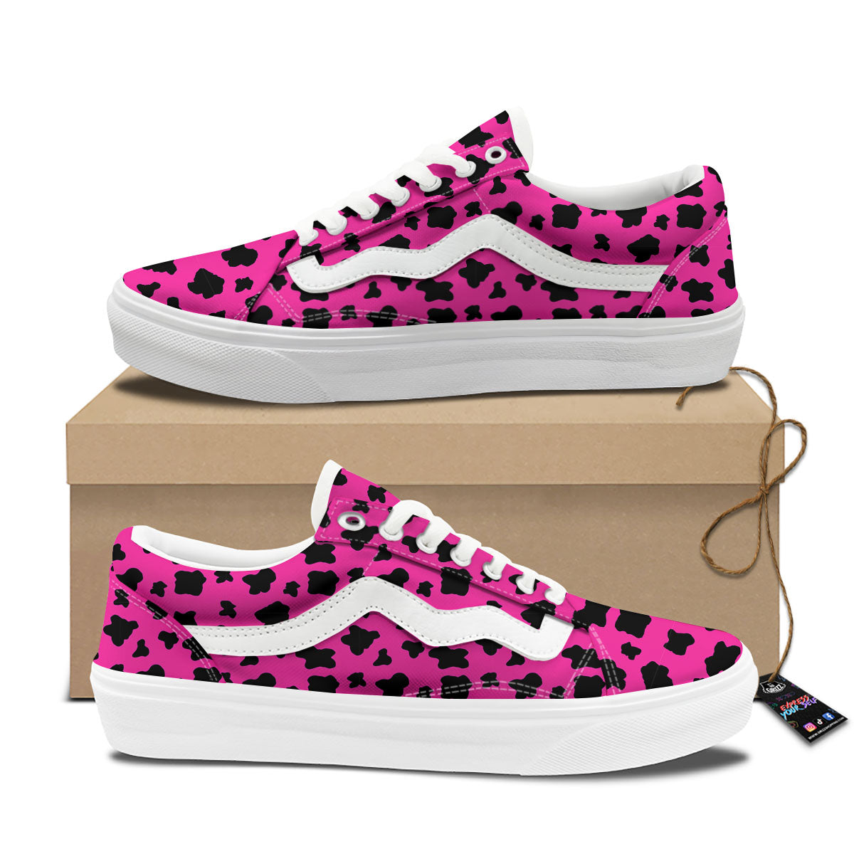 Hot Pink And Black Cow Print Skate Shoes-grizzshop