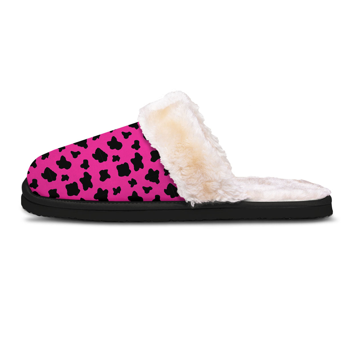 Hot Pink And Black Cow Print Slippers-grizzshop