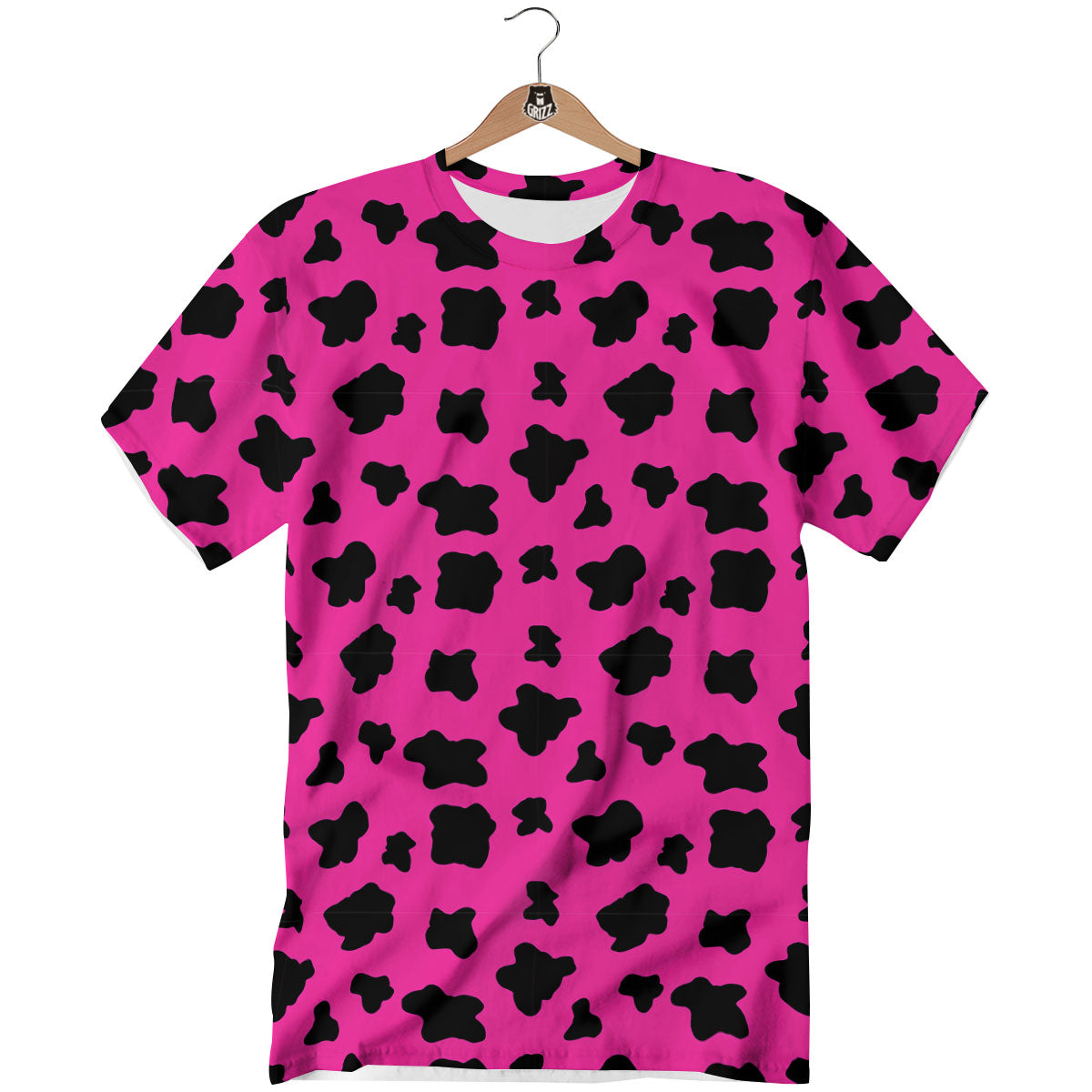 Hot Pink And Black Cow Print T-Shirt-grizzshop