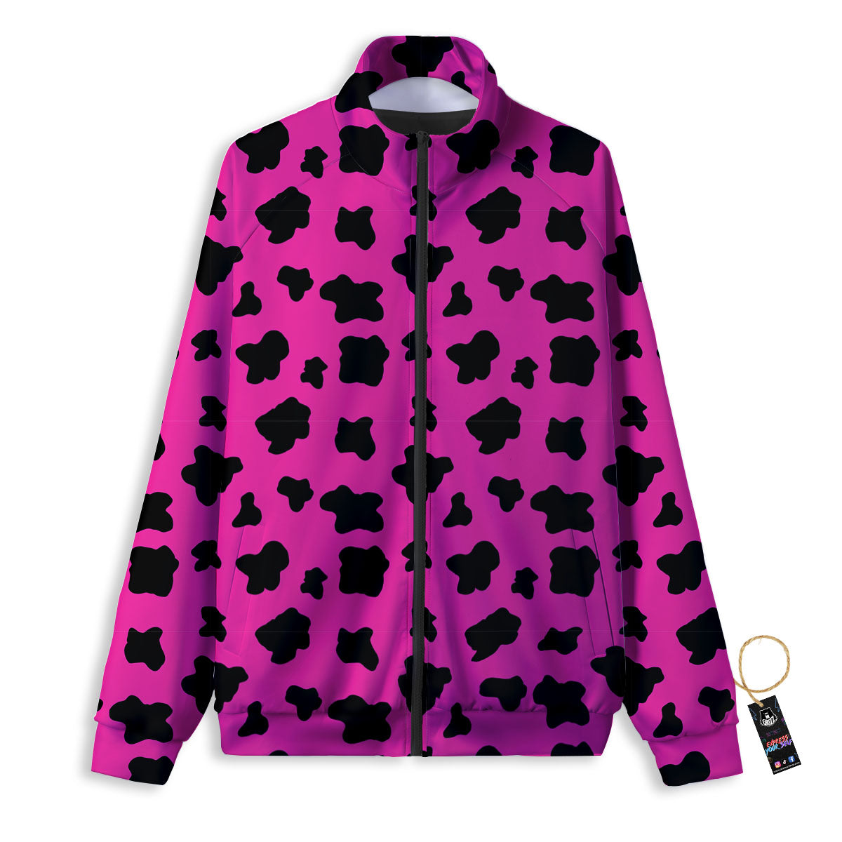 Hot Pink And Black Cow Print Track Jacket-grizzshop